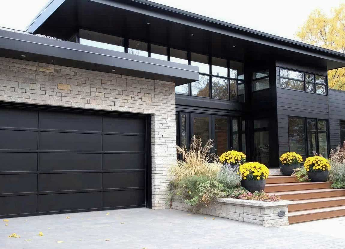 Modern home with garage door