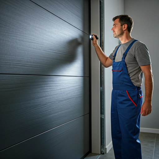 Technician inspecting panel